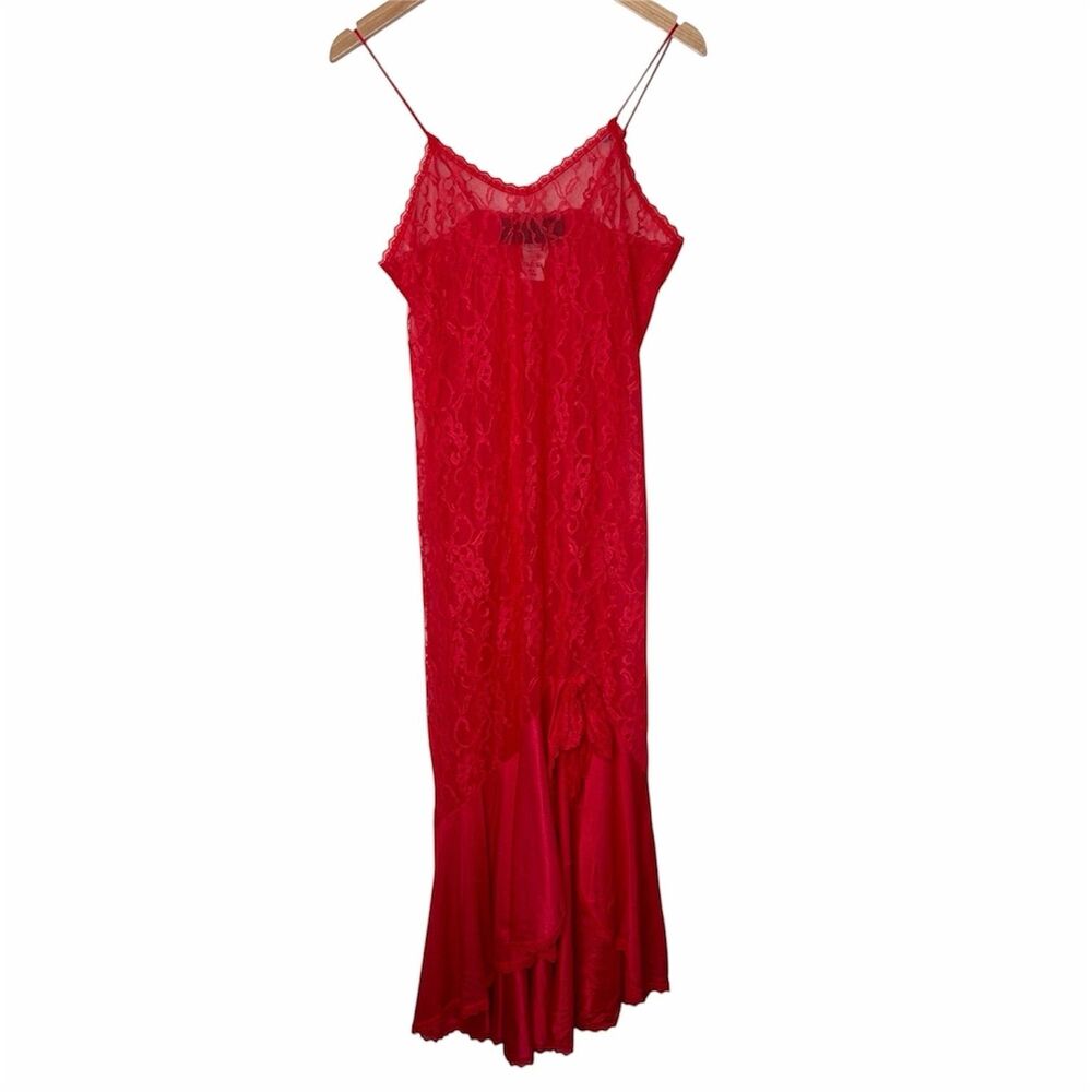 Vintage Undercover Wear Lingerie Slip Dress Red Lace Front See Through Women M